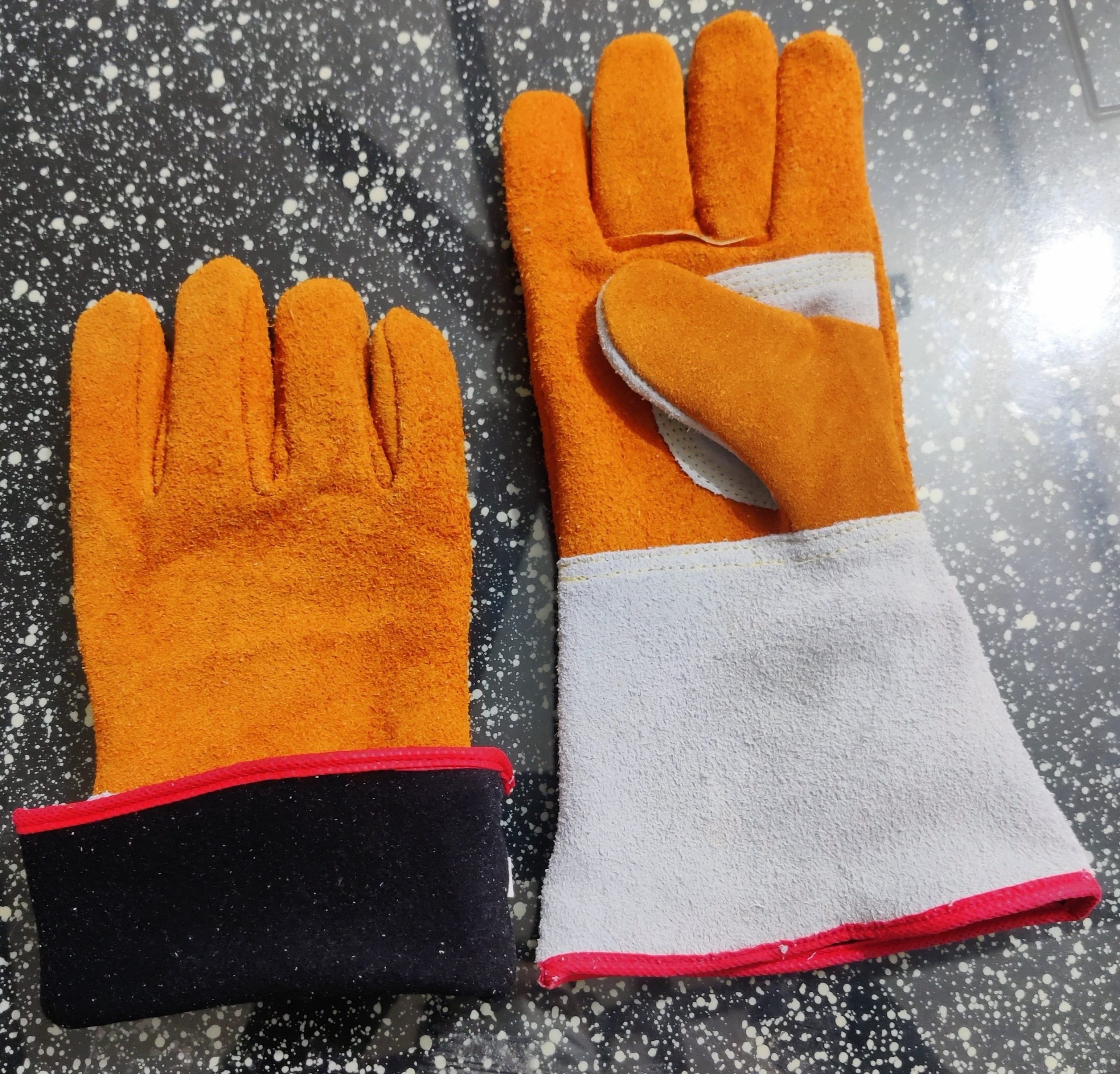 Split leather work gloves with cotton back lining